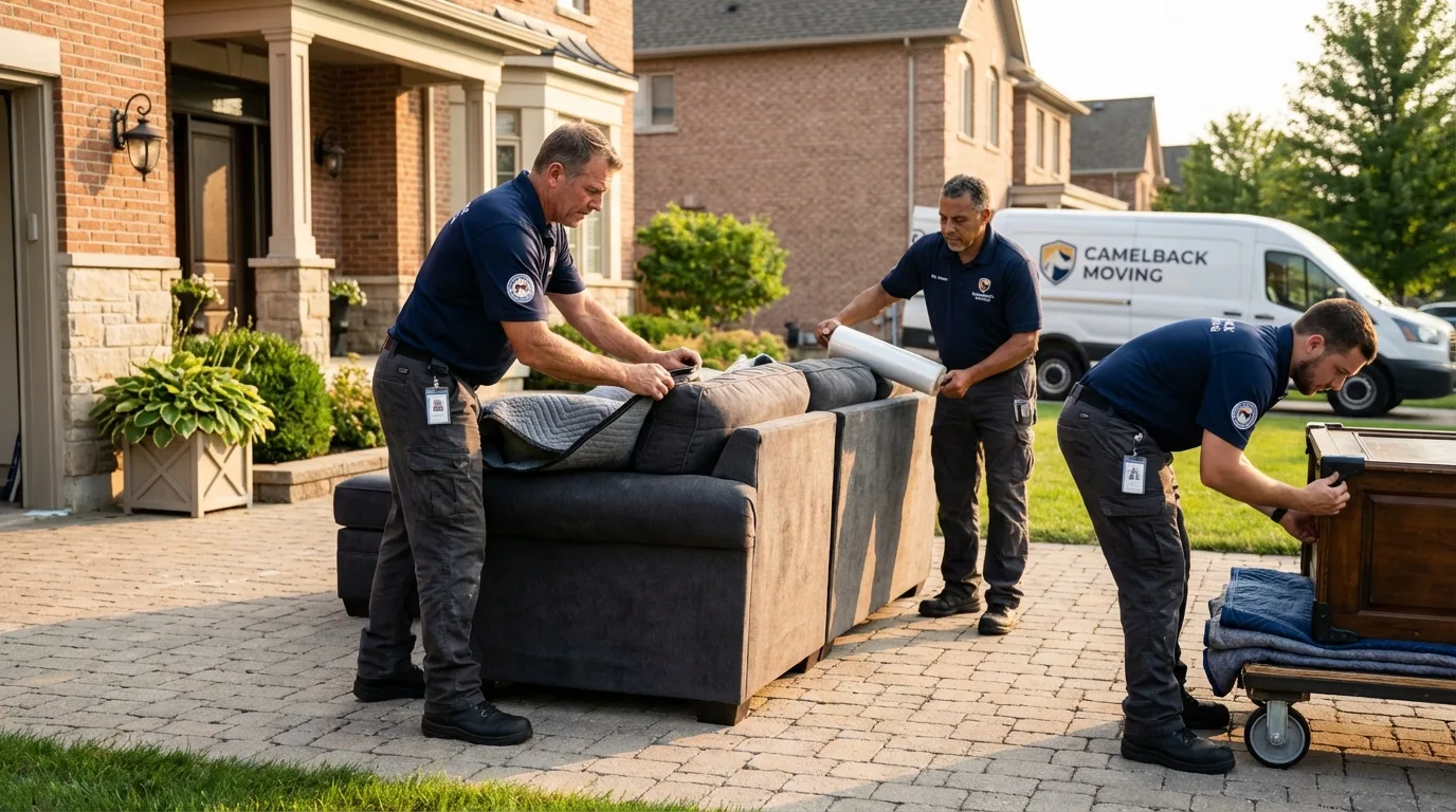 Large estate moving crew wrapping furniture in Avon, MN